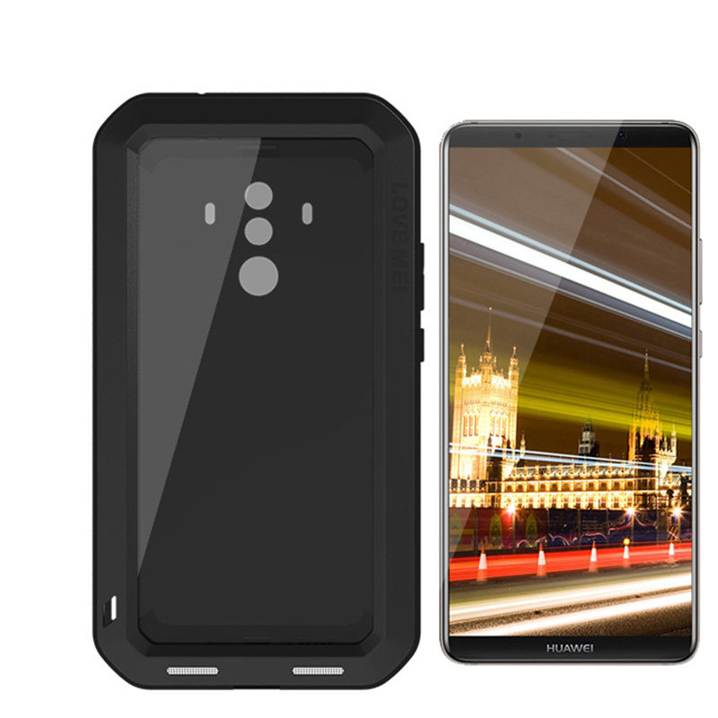 LOVE MEI Powerful Water Resistant Shockproof Dust/Dirt/Snow Proof Aluminum Metal Outdoor Gorilla Glass Heavy Duty Case Cover for Huawei Mate 10 Pro