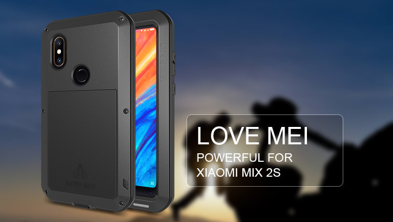 LOVE MEI Powerful Water Resistant Shockproof Dust/Dirt/Snow Proof Aluminum Metal Outdoor Gorilla Glass Heavy Duty Case Cover for Xiaomi Mi MIX 2s