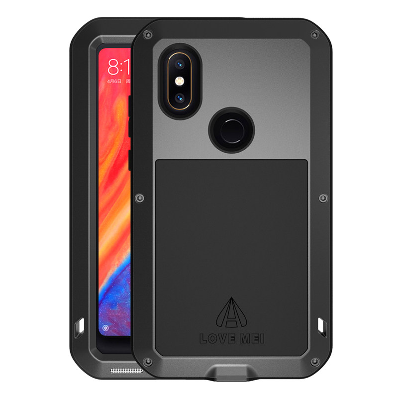 LOVE MEI Powerful Water Resistant Shockproof Dust/Dirt/Snow Proof Aluminum Metal Outdoor Gorilla Glass Heavy Duty Case Cover for Xiaomi Mi MIX 2s