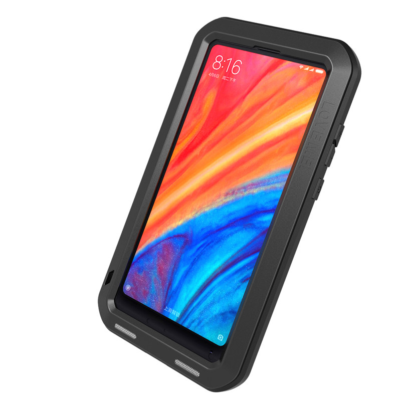 LOVE MEI Powerful Water Resistant Shockproof Dust/Dirt/Snow Proof Aluminum Metal Outdoor Gorilla Glass Heavy Duty Case Cover for Xiaomi Mi MIX 2s