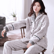 Pajamas womens autumn and winter coral velvet can wear thickened velvet suit winter flannel cute warm home clothes