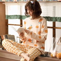 Xia Li Sha pajamas womens spring cotton long-sleeved thin cartoon suit Korean version of playful cute spring and autumn home clothes