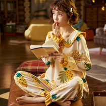 Princess style pajamas womens long-sleeved cotton thin cute pineapple print home clothes spring and Autumn womens two-piece suit