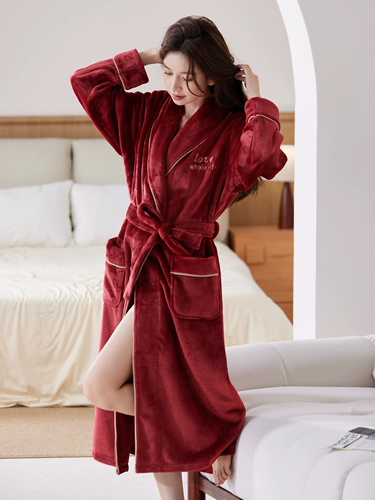 Демисезонный фланелевый банный халат, бархатная флисовая коралловая длинная пижама, увеличенная толщина