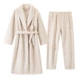 Длинноворсовый жаккардовый женский халат кремового цвета + брюки