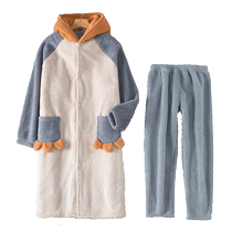 Pajamas for women in autumn and winter flannel thickened velvet couple pajamas mens long cute coral velvet home wear bathrobe