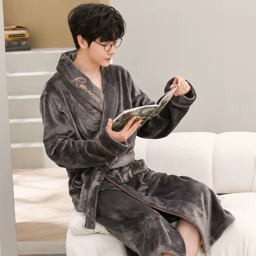 Демисезонный длинный банный халат, бархатная фланелевая коралловая флисовая пижама для влюбленных, увеличенная толщина