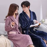 Демисезонный банный халат, фланелевая коралловая бархатная флисовая длинная пижама для влюбленных, увеличенная толщина