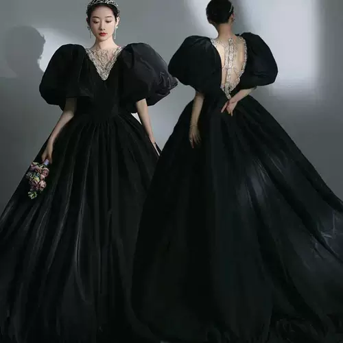 Фото студия тема свадебное платье 2021 Новое высококачественное черное ретро Хвост знаменитости