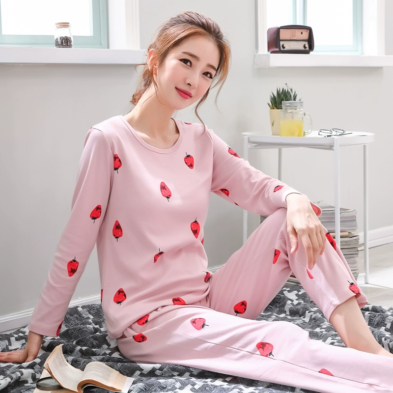 Mùa xuân và mùa thu mới mùa đông cotton dài tay nam nữ thiếu niên thể thao hoạt hình đồ ngủ phù hợp với XL cặp đôi