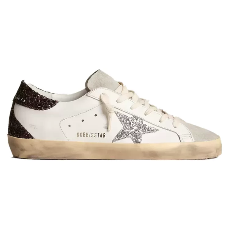 Old dirty shoes female star Korean round toe inner heighten cowhide brown tail silver star sequin dirty shoes sneakers
