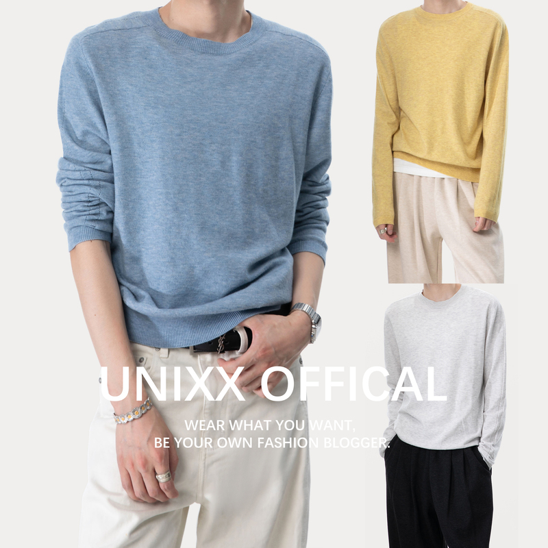 Unixx Ultra-Fine Wool Blend Knit T-Shirt with a Relaxed Feel, Cleanfit, Soft and Smooth Korean-Style Bare-Feel Floral Yarn Casual Long Sleeves Unixx Ultra-Fine Wool Blend Knit T-Shirt with a Relaxed Feel, Cleanfit, Soft and Smooth Korean-Style Bare-Feel Floral Yarn Casual Long Sleeves