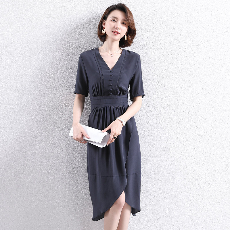 Heavy Pound Genuine Silk Mulberry Silk Ocean Dress 2020 New Summer High-end Famous Temperament Evening Dress Women's Dress Cashew