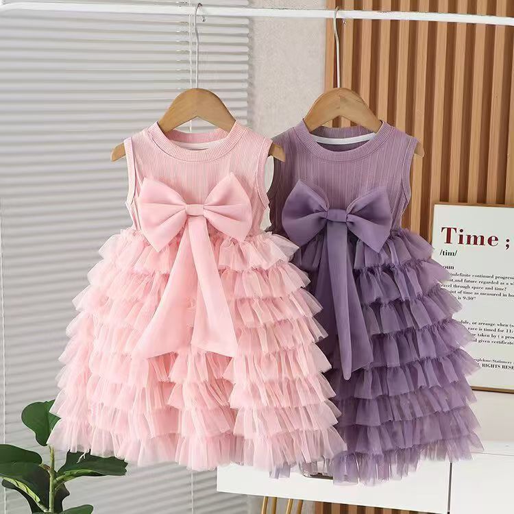 Girls' Dress Summer Mesh Puffy Princess Dress Cake Dress 2026 New Style Kidsren's Vest Dress Little Girl
