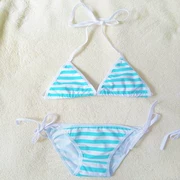 [Bảo tàng vui nhộn ZY Zhisheng] Bộ đồ lót ba điểm màu xanh và trắng cô gái mặc bikini quây gợi cảm