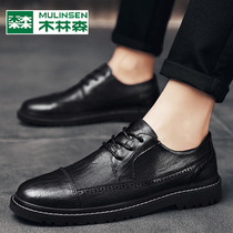 Mullinson casual leather shoes mens business dress Mens British style all trend Korean Youth Black mens shoes summer
