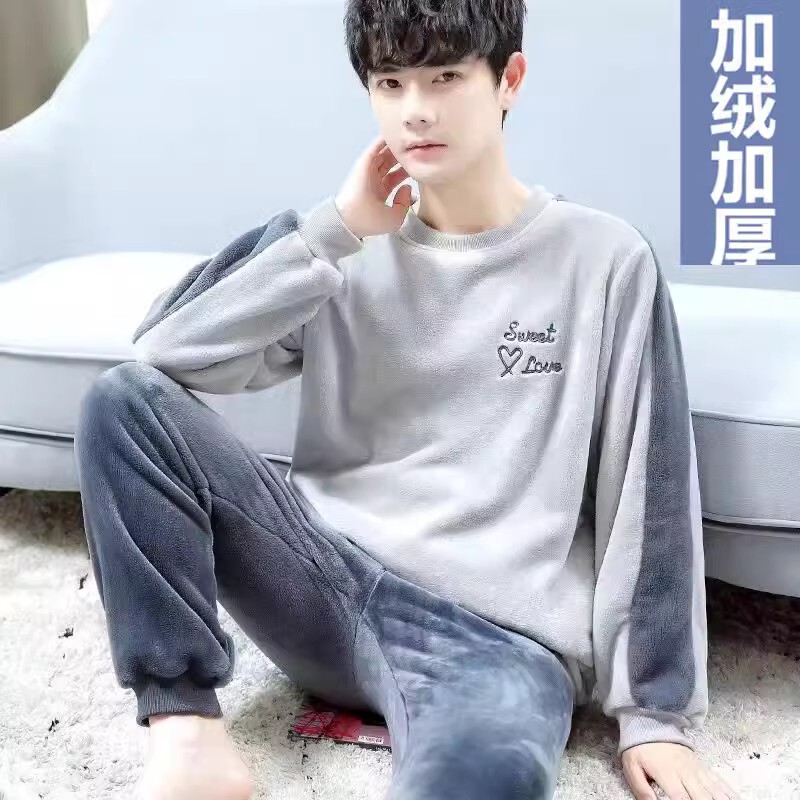 Winter Men's Pajamas, Home Clothes, Long-Sleeved Coral Velvet Fleece-Lined Flannel Korean Style Heart Thickeneded Warm Suit Winter Men's Pajamas, Home Clothes, Long-Sleeved Coral Velvet Fleece-Lined Flannel Korean Style Heart Thickeneded Warm Suit
