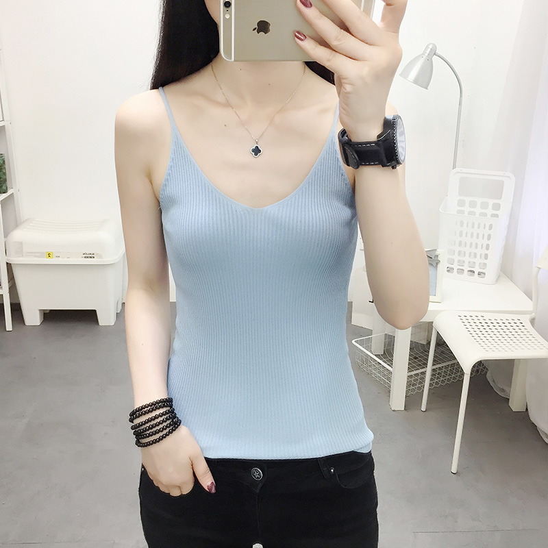 vest nữ trong băng tần ingesty mùa hè sexy backless áo khoác ngắn băng nhỏ sling dệt kim nữ vest đáy