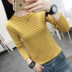 đáy sọc mùa xuân và mùa thu của phụ nữ 2020 mới 100-tie knitsweater ngắn phụ nữ sửa chữa tai gỗ bên trong áo len 