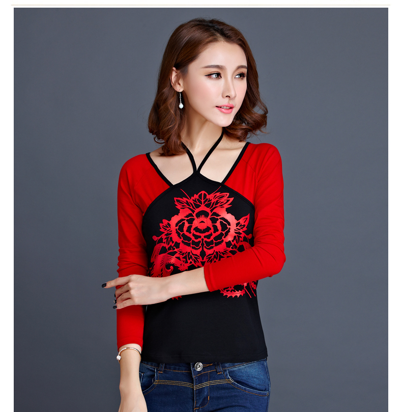 2018 phong cách dân tộc nữ mới trang trí cơ thể Phong cách Trung Quốc Phượng hoàng in cổ treo cổ áo sơ mi nữ áo thun size lớn quần mặc trong váy