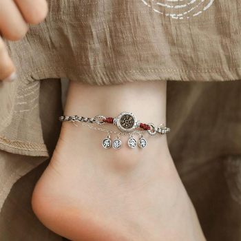 New chinese style national trend peace and joy button anklet red rope braided female ethnic style animal year bracelet hand ornaments foot ornaments