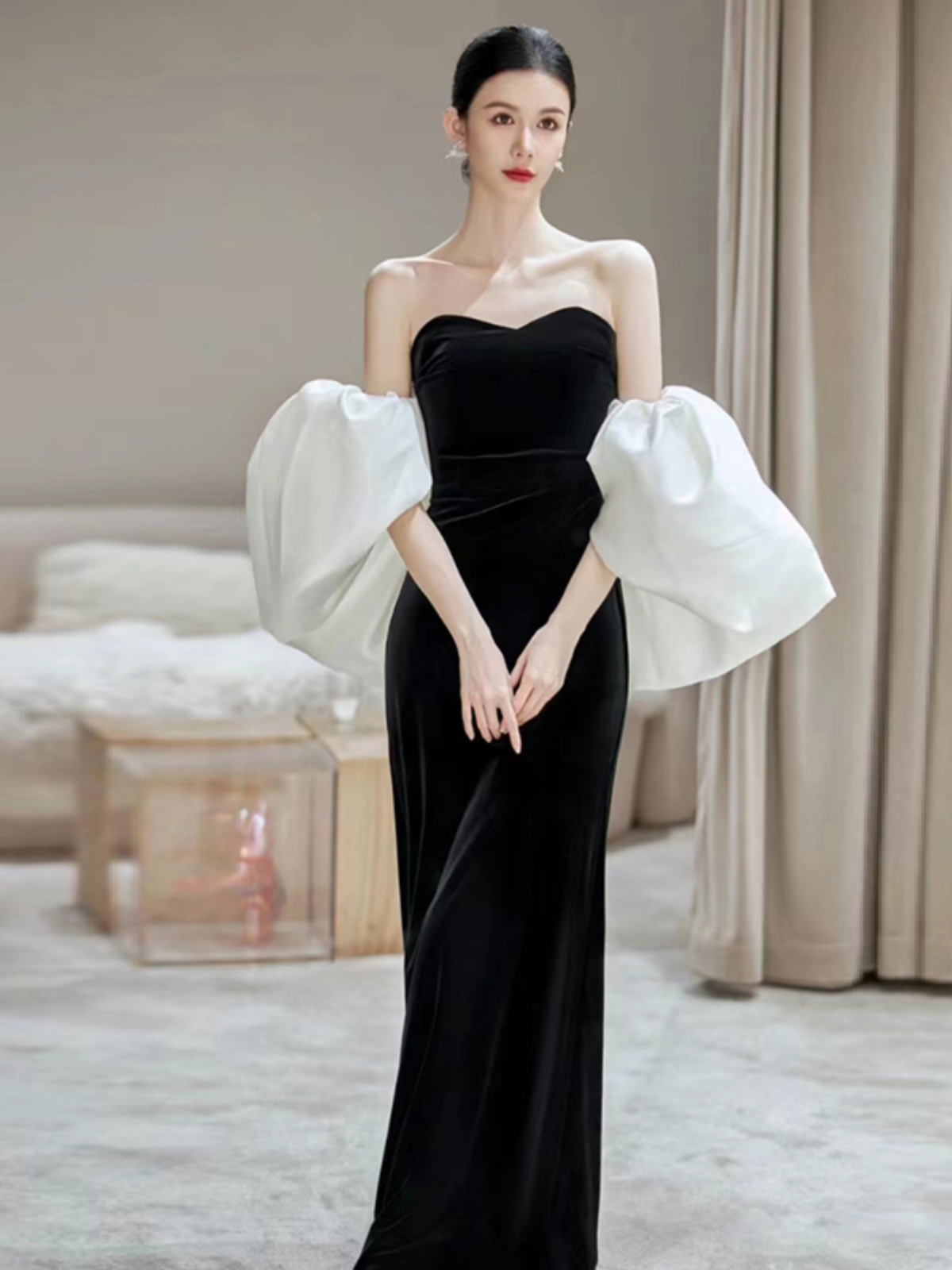 Evening dress, black elite bra top, 