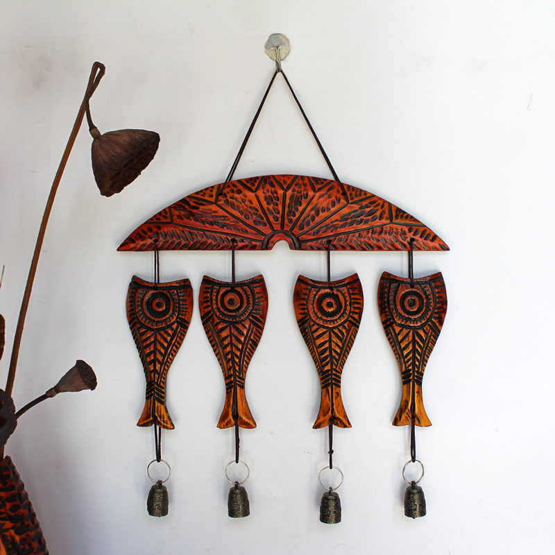 Peach-wood American retro style of property wall decoration hanging decoration with more than one decorative fish wall decoration wood windbell lovely home decoration