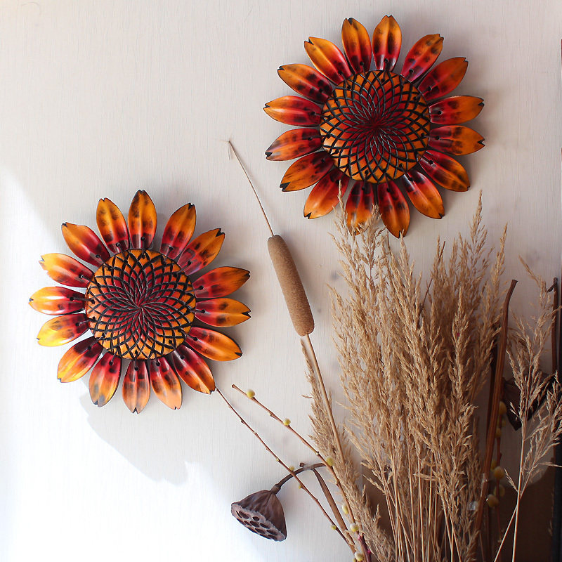 Field Garden Wall Decoration Peach Wood Sunflower Living Room Solid Wood Sculptor Residence Ornament TV Background Wall Decoration Hanging Decoration