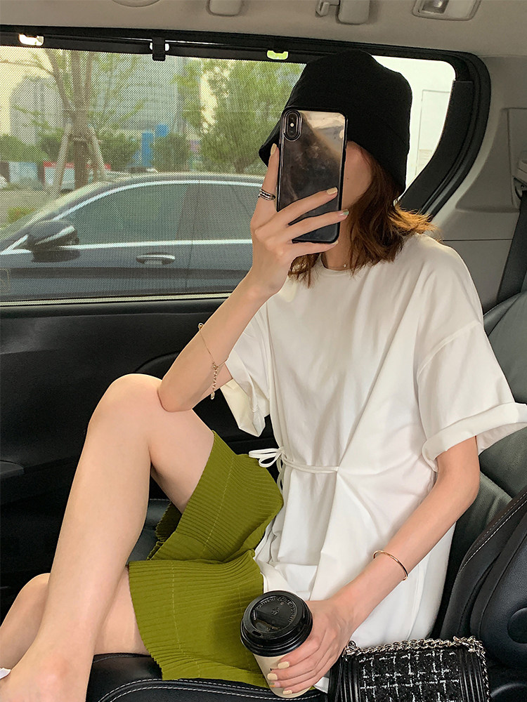 A homemade girl streamers solid color t-shirt women loose thin casual summer new Korean version streamers short sleeves