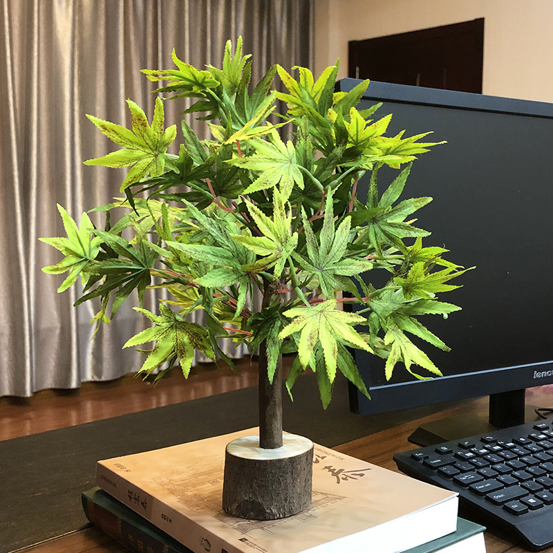 Artificial Red Maple Chicken Claw Maple Money Tree Desktop Indoor Green Plant Ornament Bonsai Potted Plant Table Decoration Floral Art Artificial