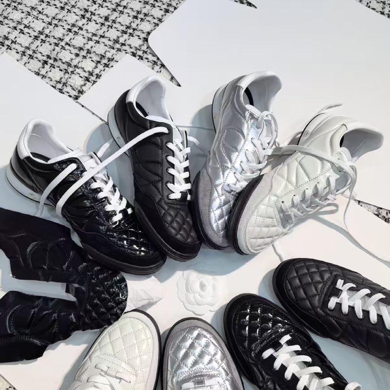 25S Chanel-Style Training Shoes for Women, Quilted Tennis Shoes, Casual Sports Shoes, Unisex