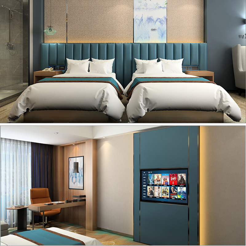 Star hotel furniture fully design B&B apartment rooms renovated standard room soft wrapped bed backrest one-piece writing desk