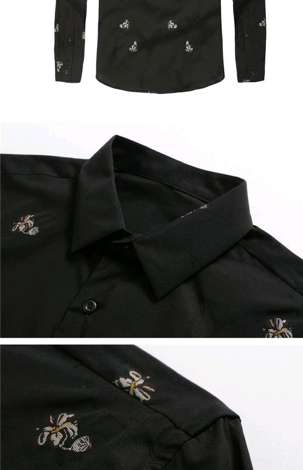 Bird thương hiệu áo sơ mi nam mùa thu thêu thủy triều nam cotton áo dài tay Slim thời trang thêu áo hoang dã áo sơ mi jean