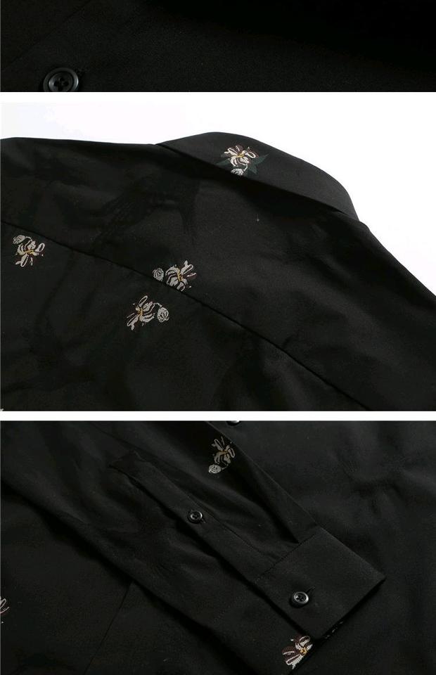 Bird thương hiệu áo sơ mi nam mùa thu thêu thủy triều nam cotton áo dài tay Slim thời trang thêu áo hoang dã áo sơ mi jean