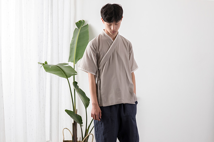 Mùa xuân dưới đồng phục Hanfu nửa cánh tay mùa hè nam cotton và linen ngắn tay trang phục dân tộc áo giản dị Zen quần áo dịch vụ trà