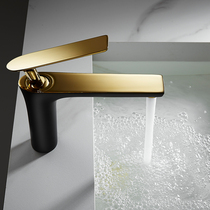 Full copper lengthened mouth cold and hot water surface basin lengthened add high art tap Black onstage basin tap black gold color