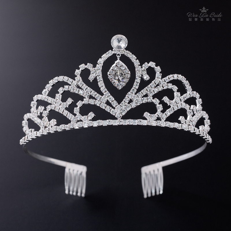 Bridal Dress Rhinestone Crown Elastic Headband Stage Performance Hairpin Beauty Pageant Award Headpiece Princess Birthday Crown