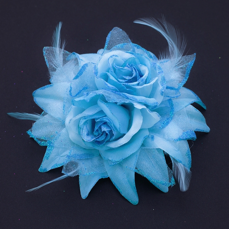 Handmade Rose Flower Feather Corsage Headdress Stage Performance Classical Dance Headdress Bride Wedding Dress Hair Accessories