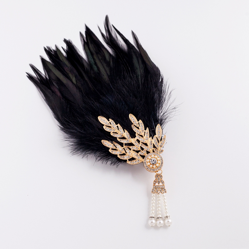 Black Feather Tassel Hairpin Headdress Bridal Wedding Prom Side Clip Hair Accessory European Style Banquet Dress Feather Hairpin