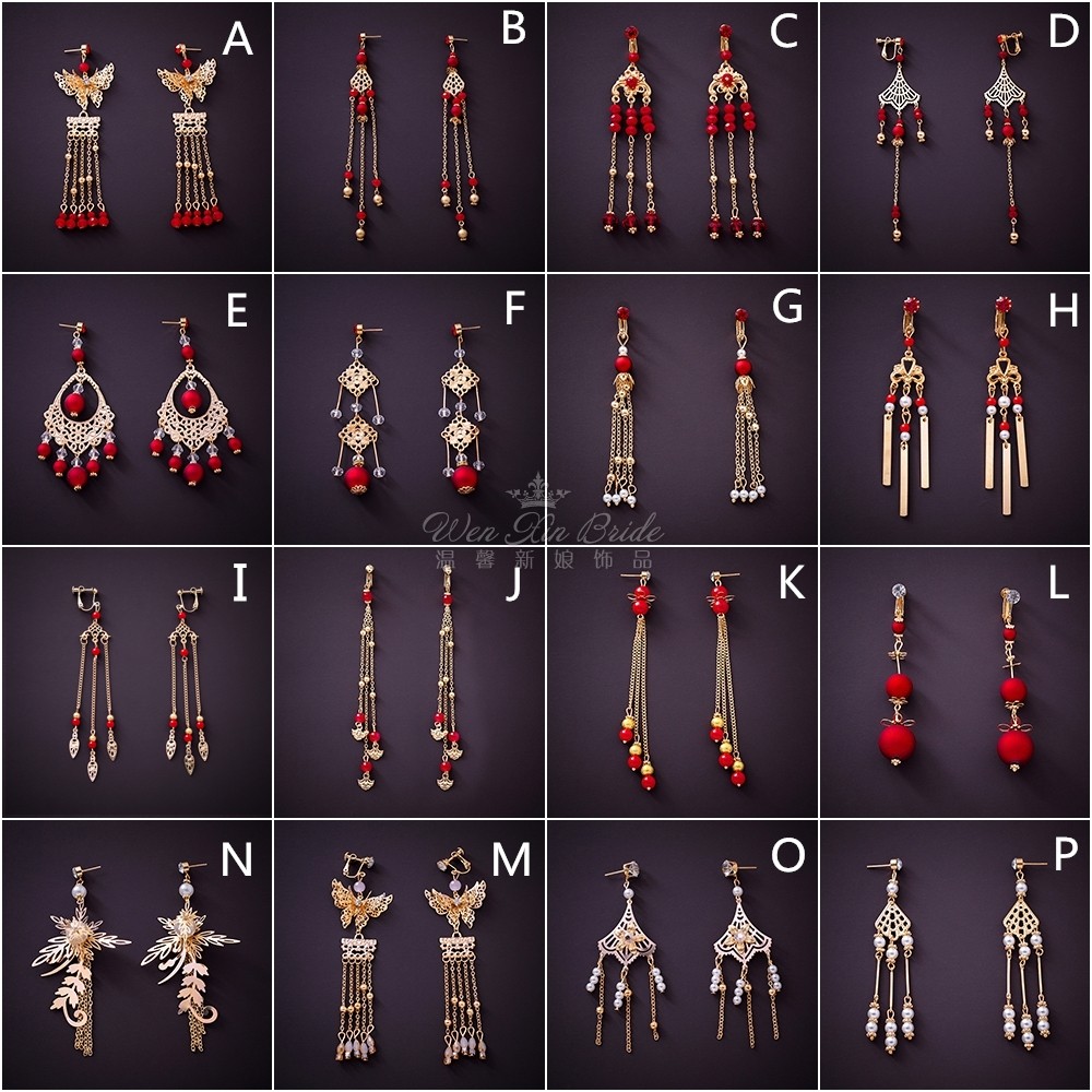 New ancient fitted ear clip Long flow Su ornament Chinese dragon and phoenix hanging show and ear pendant KC golden butterfly needle earrings