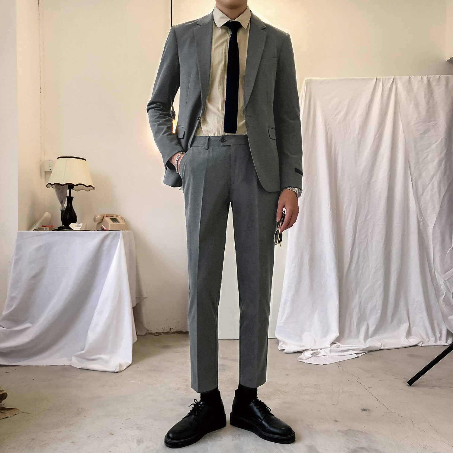 Autumn casual small suit men's suit two-piece set trend handsome Korean version slim groom wedding dress men's suit