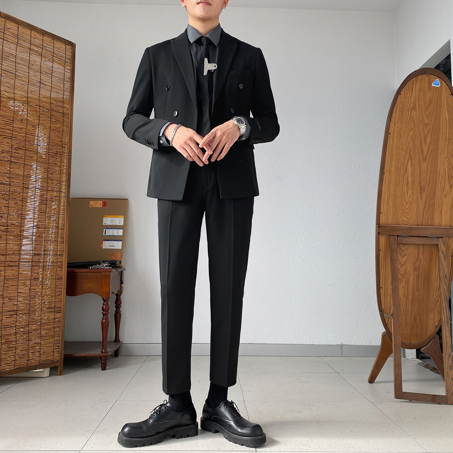 South Korean suit men suit groom wedding gown wedding gown Korean version trendy double-row buttoned west suit business positive dress pants