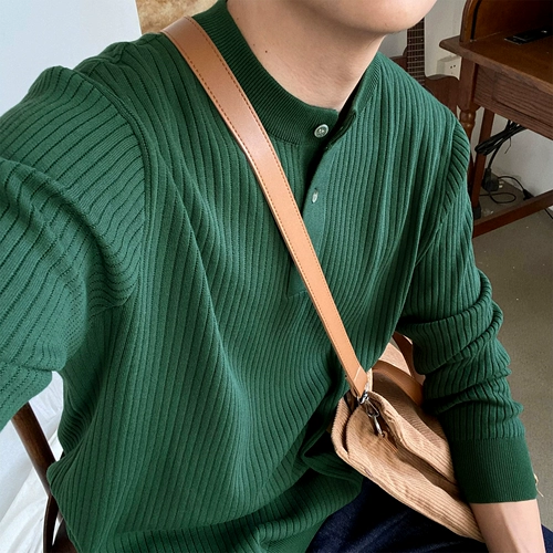 Мужской осенний трикотажный японский цветной трендовый универсальный приятный телу свитер для отдыха, в корейском стиле