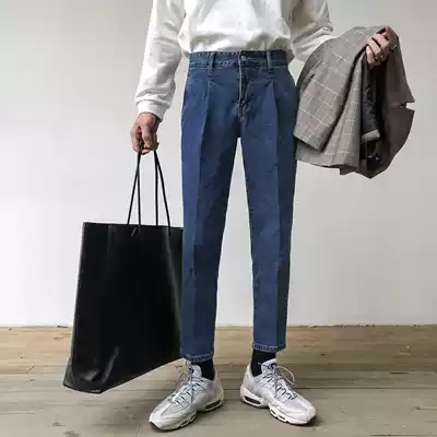 South Korea Dongdaemun casual jeans men's black loose straight slim trousers youth Korean trend men's pants