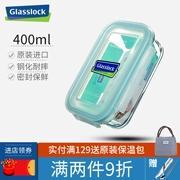 Hộp đựng đồ ăn bằng kính cường lực GLASSLOCK Hộp bảo quản lò vi sóng MCRB04 Hình chữ nhật 400ml - Hộp cơm điện sưởi ấm