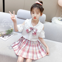 Girls summer dress 2022 new style childrens JK suit skirt big boy short-sleeved net red college style skirt
