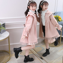 Girls coats spring and autumn 2022 new autumn clothes foreign-style net red middle-aged childrens fashionable tops childrens mid-length windbreakers