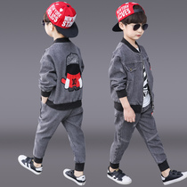 Boys  autumn denim suit 2021 new 10 middle and large childrens clothing 12 spring and autumn Korean version of the three-piece set 15 years old