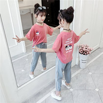 Girls summer clothing suit three 4 4 4 5 6 6 78 9 90 years old Child foreign air short sleeve girl trendy two sets