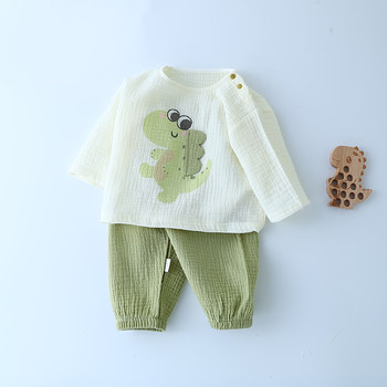 Infant split home clothes summer thin 33320 baby gauze cute fresh long-sleeved split suit
